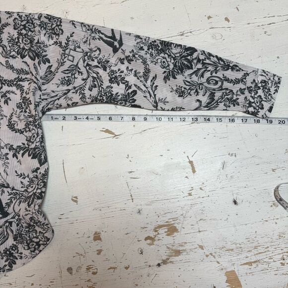Pilcro Anthropologie Top M Stripe Floral Toile Balloon Sleeve Peasant Romantic - Picture 9 of 13